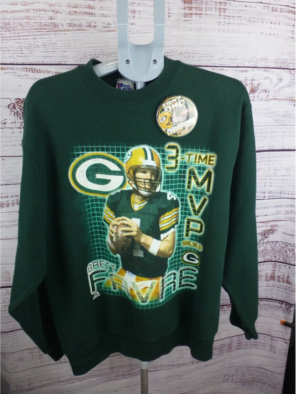 Vintage Pro Player Green Bay Packers Brett Favre 3X MVP Sweatshirt 1997 NFC - G4